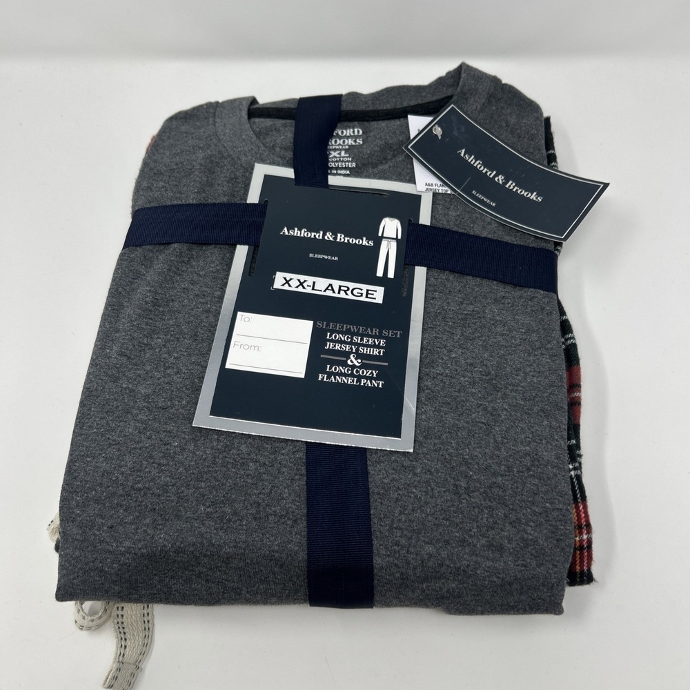 NWT Men's Ashford & Brooks 2XL Sleepwear Set Pajamas Long Sleeve Jersey Flannel